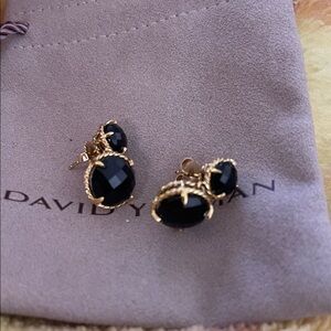 David Yurman Gold Double-Drop Earrings with Black Onyx